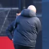 UEFA Champions League 2025 Dutch Manager Arne Slot Red Club Crest Liverpool FC Black Puffer Hooded Jacket
