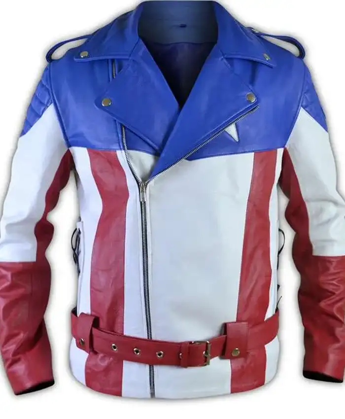 USA Flag Leather Biker Jacket