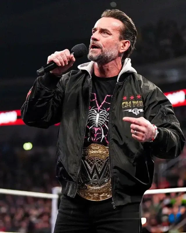 WWE Raw CM Punk Black Hooded Bomber Jacket for Men