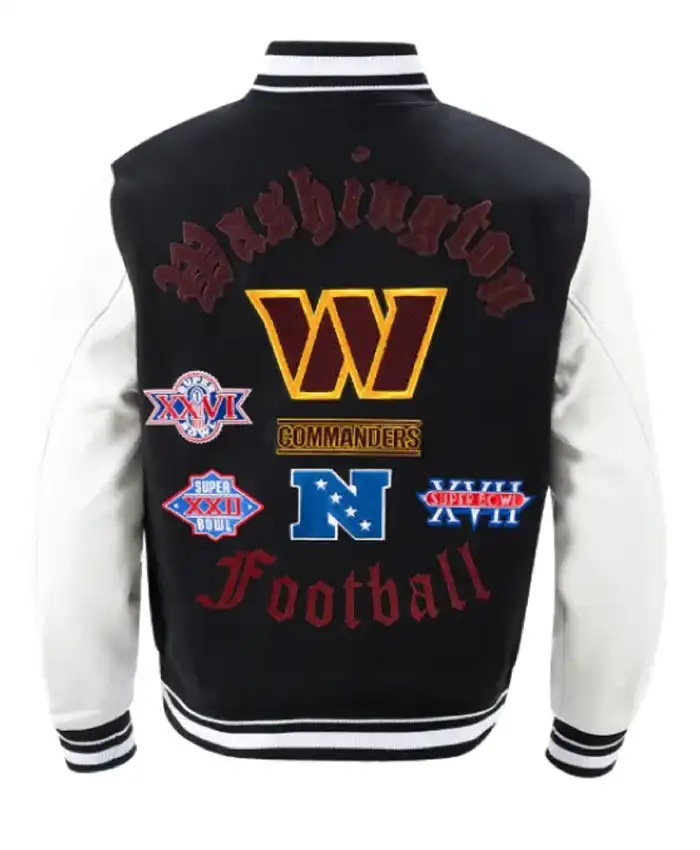 Washington Commanders Black White Varsity Jacket For Sale