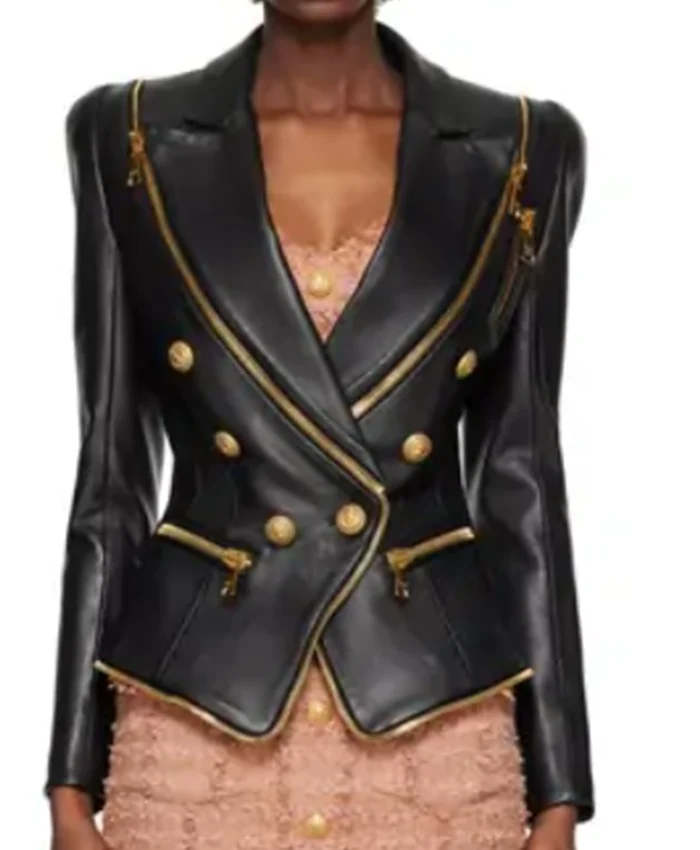 Whitney Rose Real Housewives of Salt S06 Black Leather Blazer For Sale