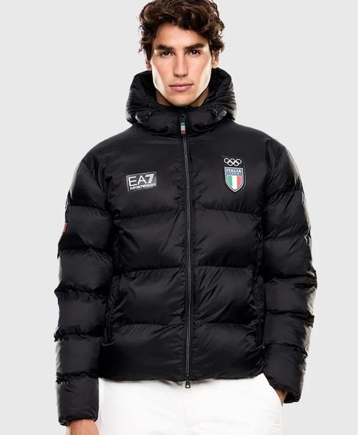 Winter Olympics 2026 Team Italy EA7 Black Puffer Jacket For Sale