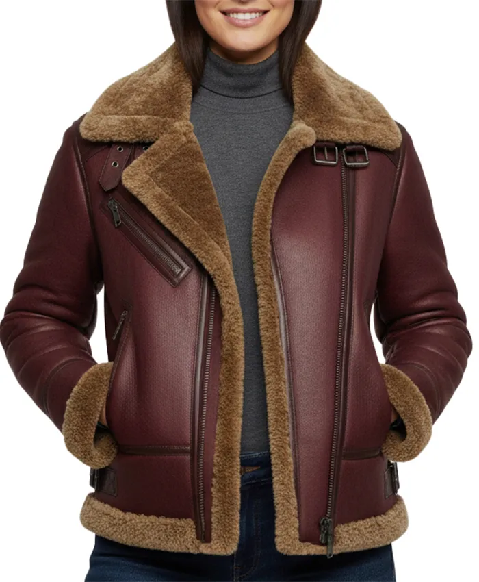 Womens Aviator Brown Shearling Leather Jacket
