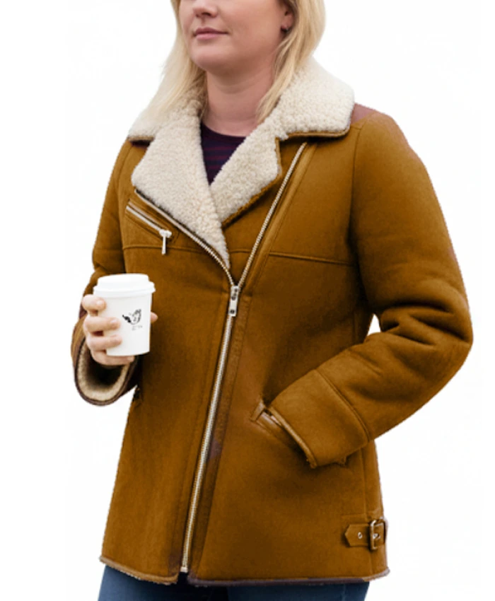 Womens Brown Suede Sherpa Jacket