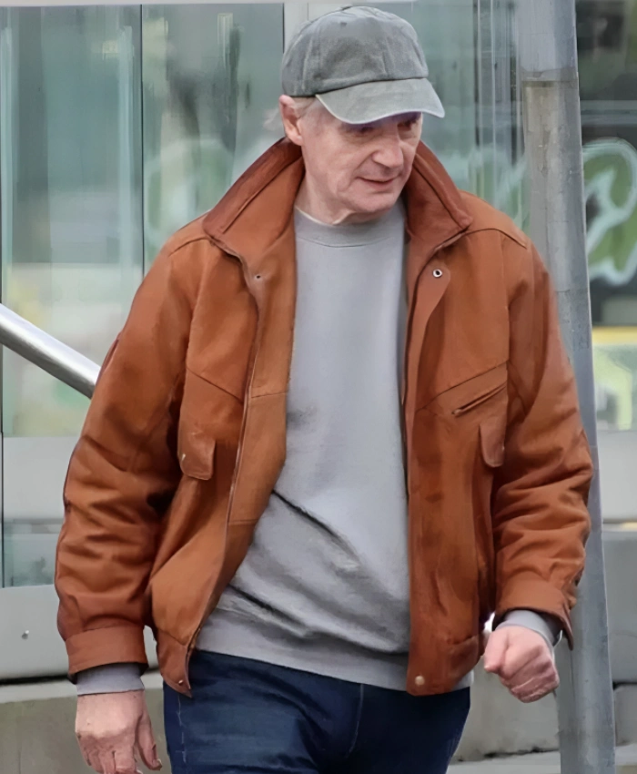 4 Kids Walk Into a Bank Liam Neeson Brown Jacket