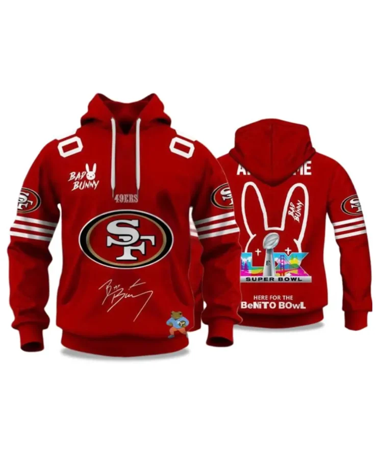 49ers Bad Bunny Bowl LX Red Hoodie