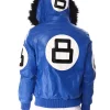 8 Ball Blue Hooded Leather Jacket Back