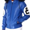 8 Ball Blue Hooded Leather Jacket For Sale