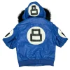 8 Ball Hooded Leather Jacket Blue Back