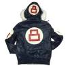 8 Ball Hooded Leather Jacket Navy Blue Back