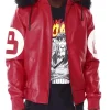 8 Ball Hooded Leather Jacket Red Back