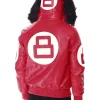 8 Ball Hooded Leather Jacket Red Back