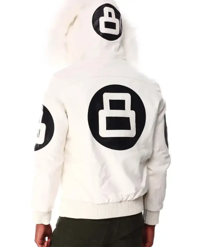 8 Ball Hooded Leather Jacket White Back