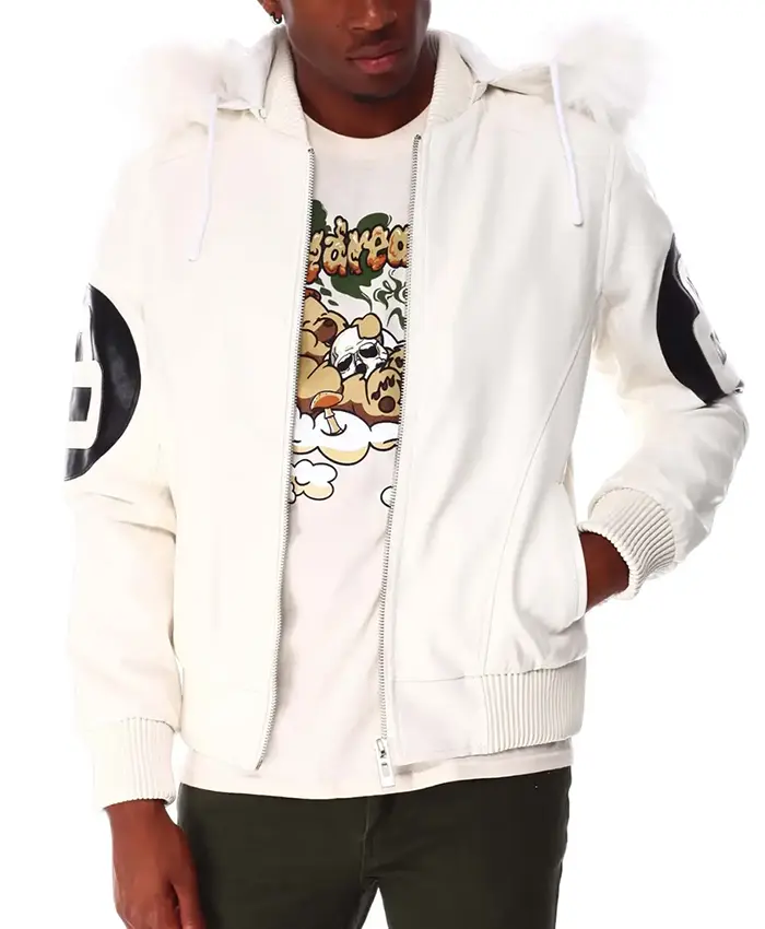 8 Ball Hooded Leather Jacket White