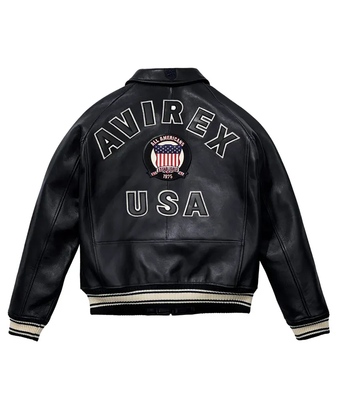 AVIREX Icon Leather Bomber Jacket Black Back