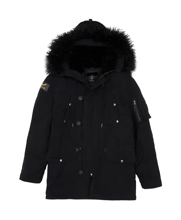 AVIREX Snorkel Fur Hooded Jacket Black
