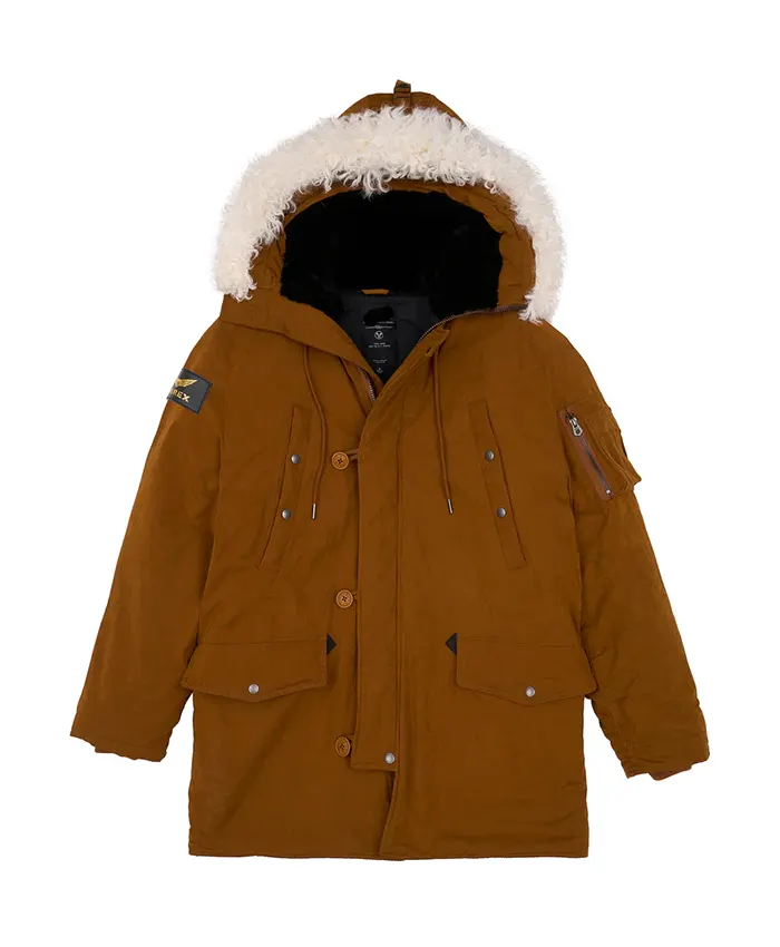 AVIREX Snorkel Fur Hooded Jacket Brown