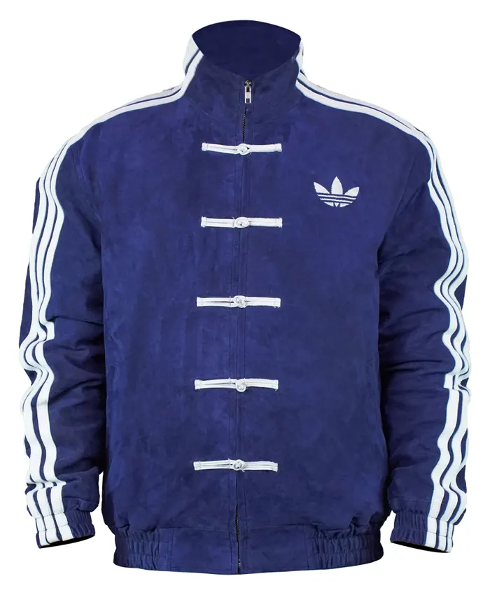 Adidas Chinese New Year Suede Leather Zipper Jacket-Blue