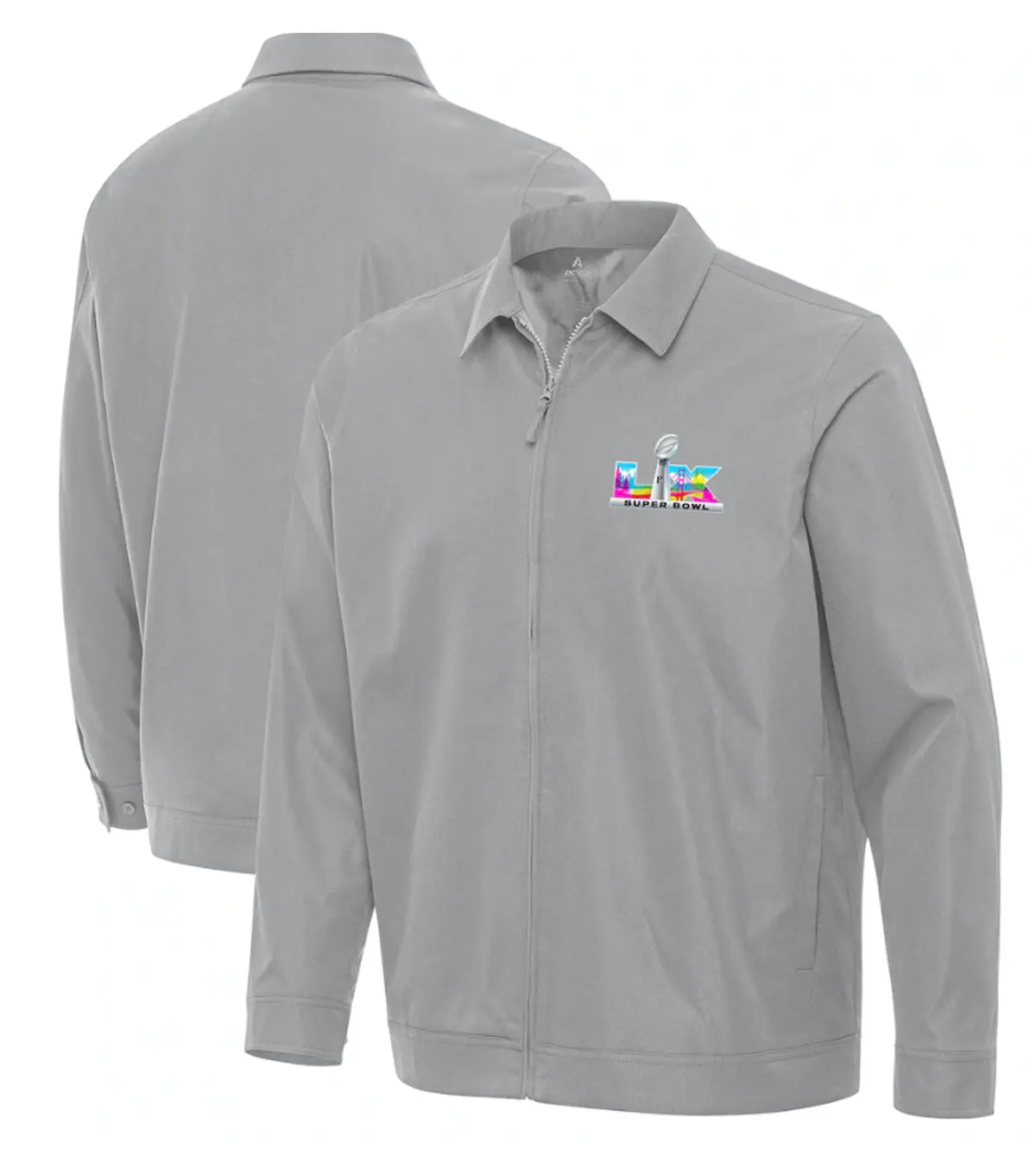 Antigua Super Bowl LX Pivot Full-Zip Grey Jacket