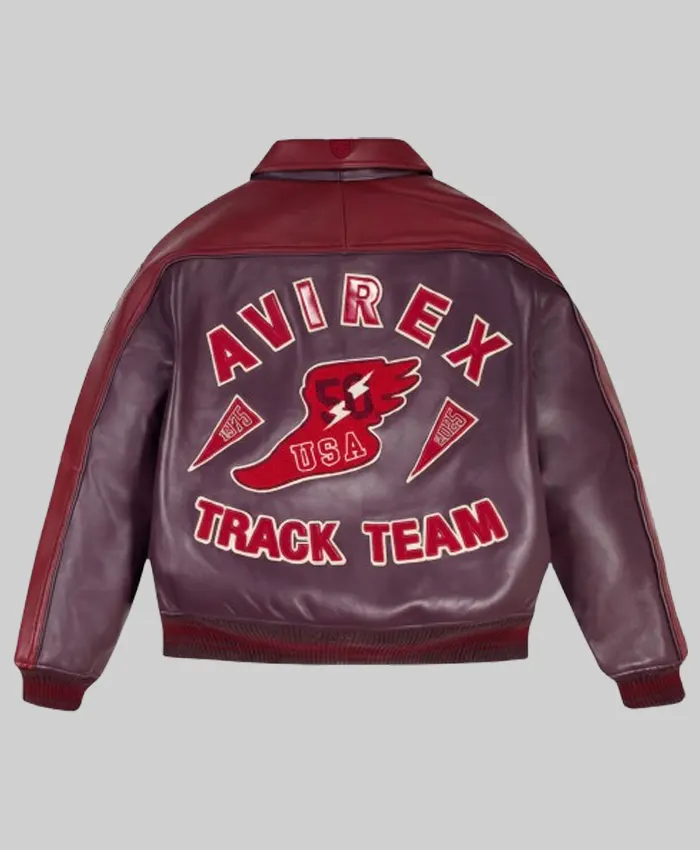 Avirex Usa Track Team Burgundy and Red Leather Jacket