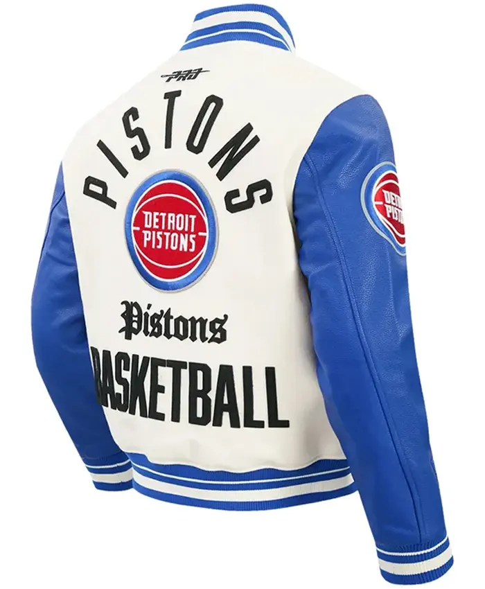 Basketball team Detroit Pistons Modern Eggshell and Royal Full-Zip Wool Varsity Jacket