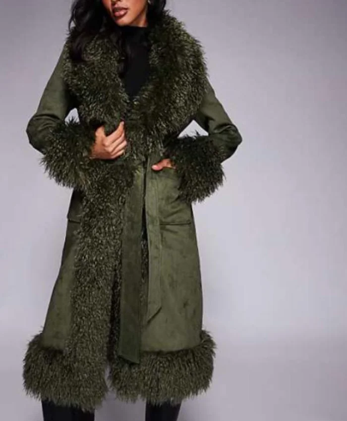 Beyond the Gates Ambyr Michelle Olive Green Suede Coat For Sale