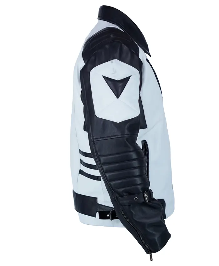 Black and White Motorcycle Leather Jacket - Image 4