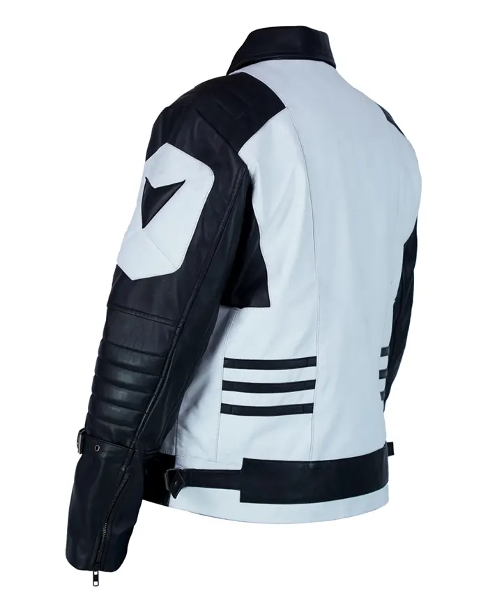 Black and White Motorcycle Leather Jacket For Men