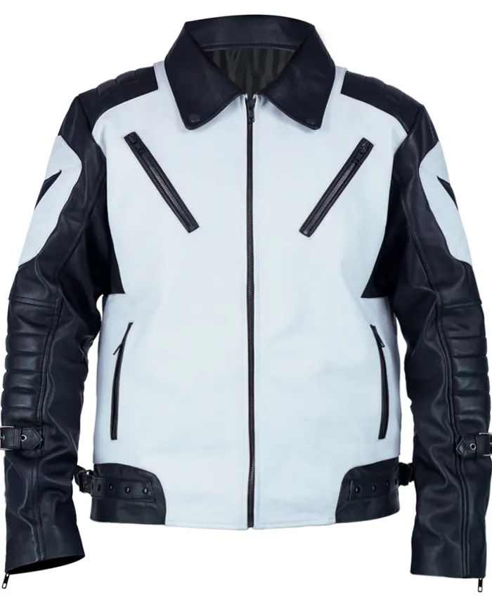 Black and White Motorcycle Leather Jacket