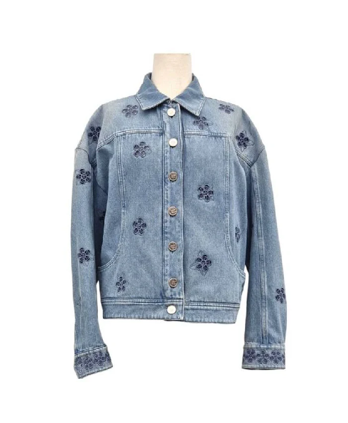 Bridgett Reese The Madison S01 Blue Floral Denim Jacket For Sale
