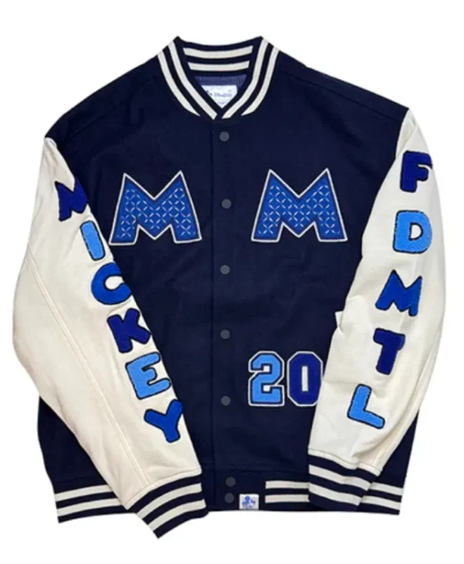 Buy FDMTL Mickey Navy Blue and White Baseball Varsity Jacket