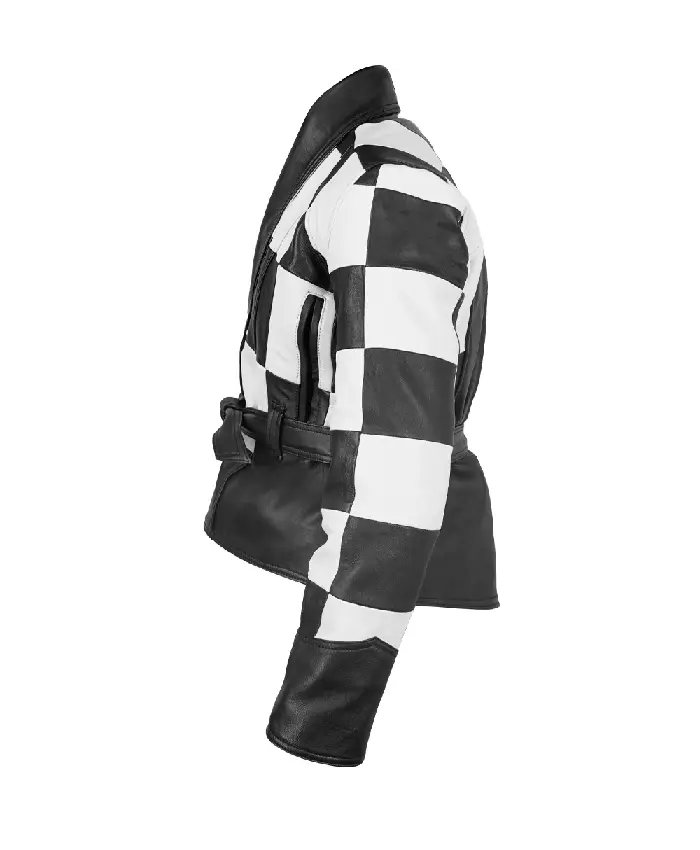 Shop Hailee Steinfeld Sinners Mary Black and White Leather Checkered Jacket