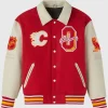 Calgary Flames Red and Beige Varsity Jacket