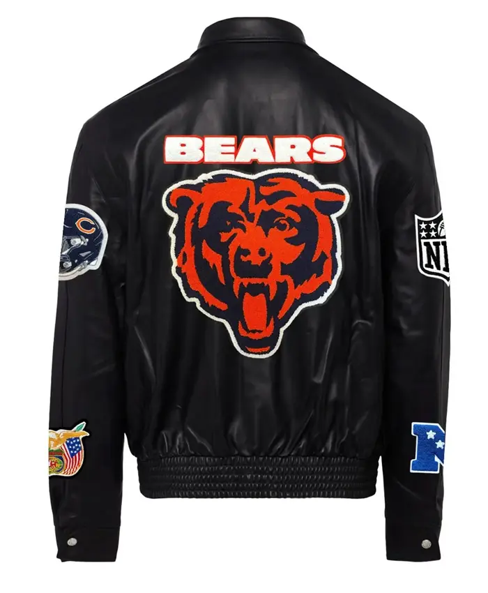 Chicago Bears Black Leather Bomber Jacket