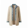 Christa Miller Shrinking S03 Beige Denim Trim Coat For Sale
