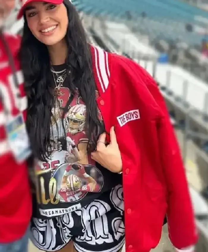 Claire Kittle The Boys Red Bomber Jacket