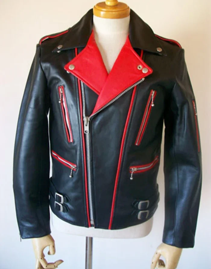 Classic Biker Red And Black Leather Jacket