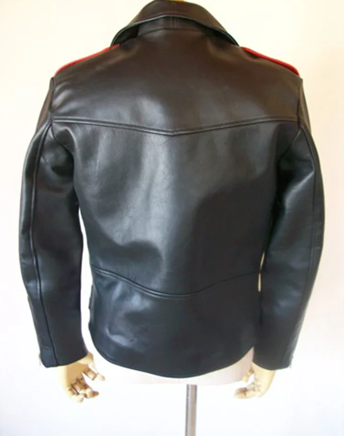 Classic Biker Red And Black Leather Jacket For Sale