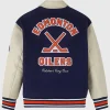 Edmonton Oilers Navy and Beige Varsity Jacket For Sale