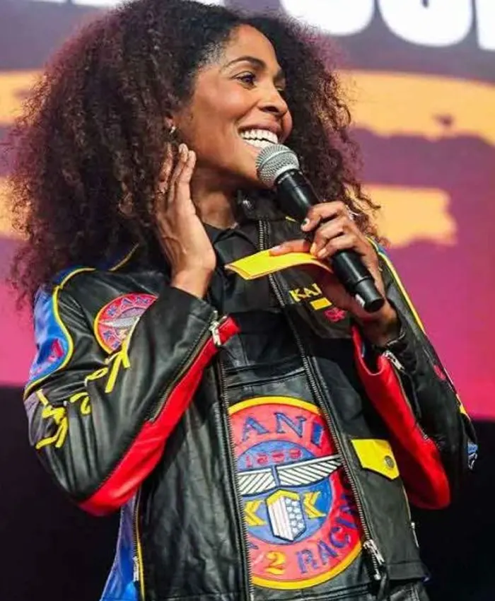 Fever Fest Sydney Colson Babygirl Karl Kani Racing Leather Jacket - Buy now