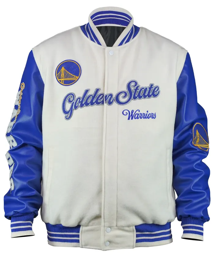 Golden State Warriors Cream and Blue Varsity Jacket- Buy now
