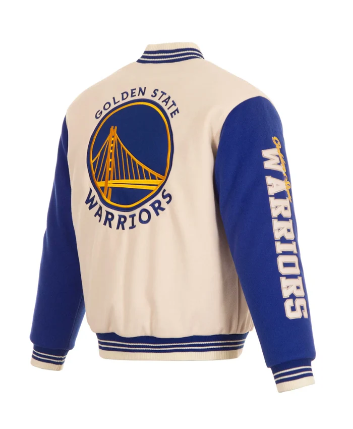 Golden State Warriors White and Blue Varsity Jacket For Sale