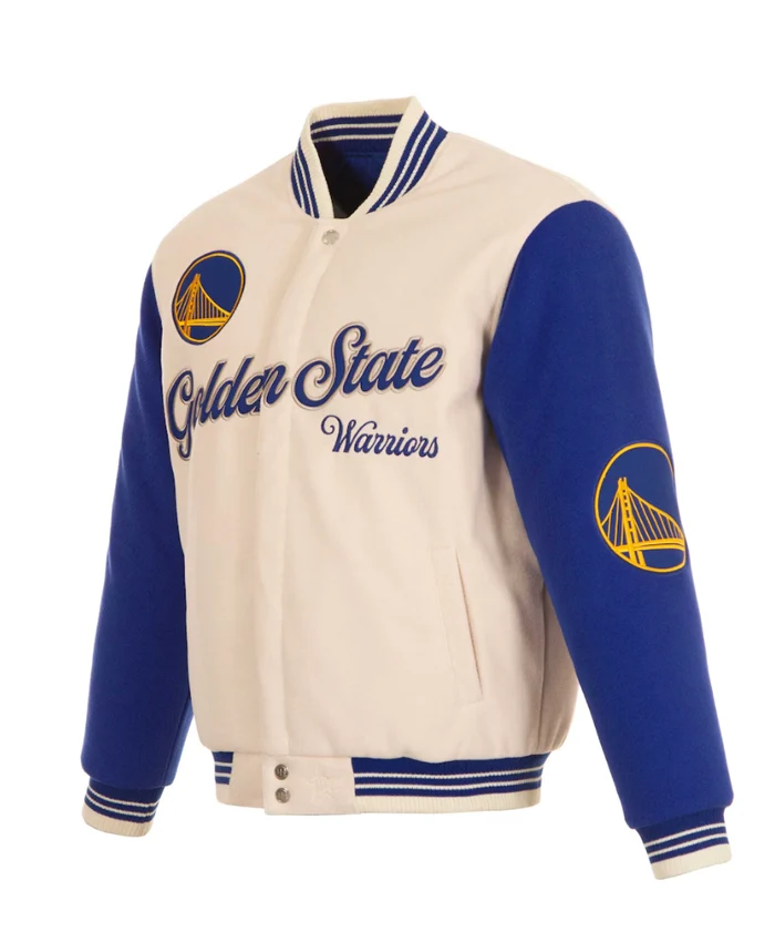 Golden State Warriors White and Blue Varsity Jacket