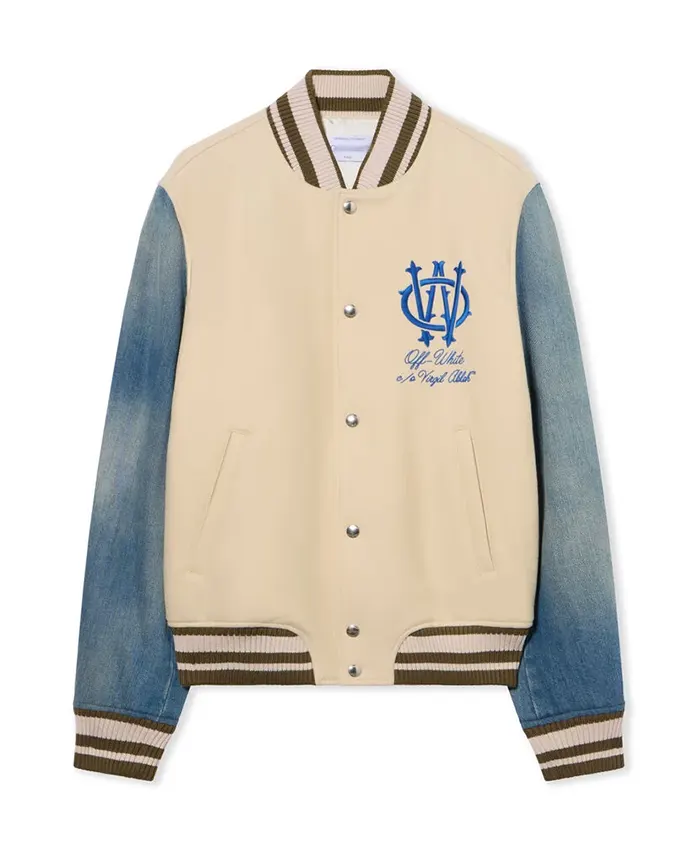 Gothic Wool Denim Varsity Jacket For Sale