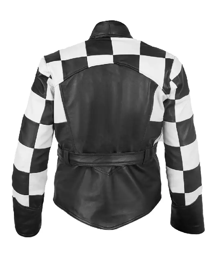 Buy Hailee Steinfeld Sinners Mary Black and White Leather Checkered Moto Jacket For Women