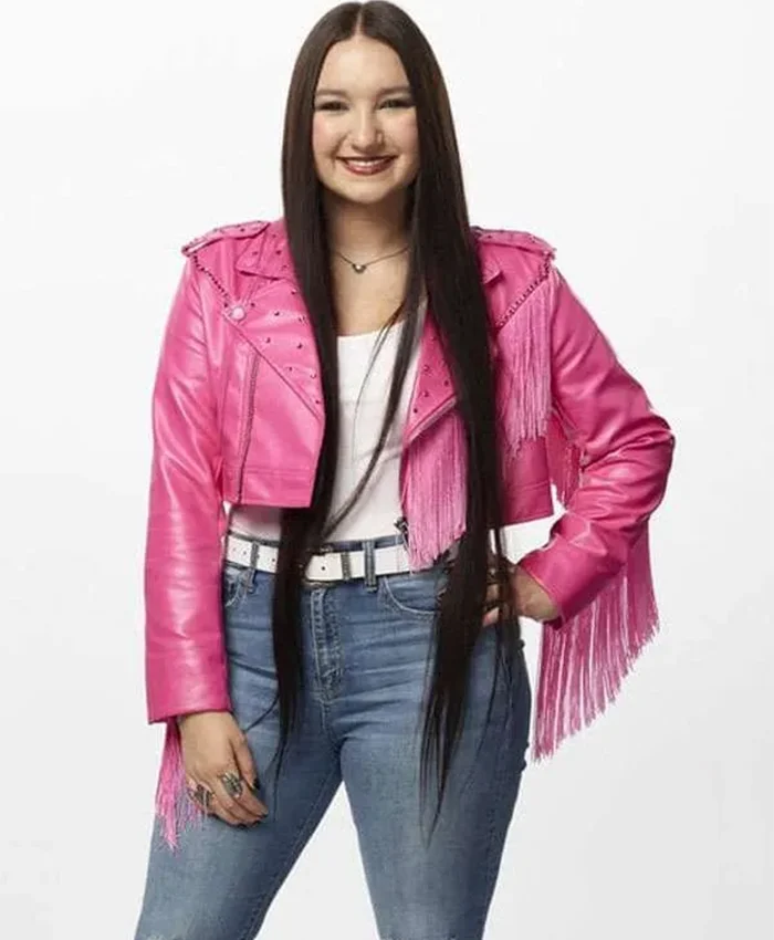 Hailey Wright The Voice S27 Pink Fringe Jacket Front