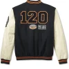Harley Davidson 120th Anniversary Beige and Black Varsity Jacket
