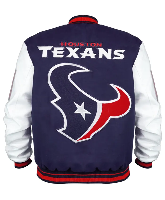 Houston Texans Mashup Classic Rib Navy and White Varsity Jacket For Women
