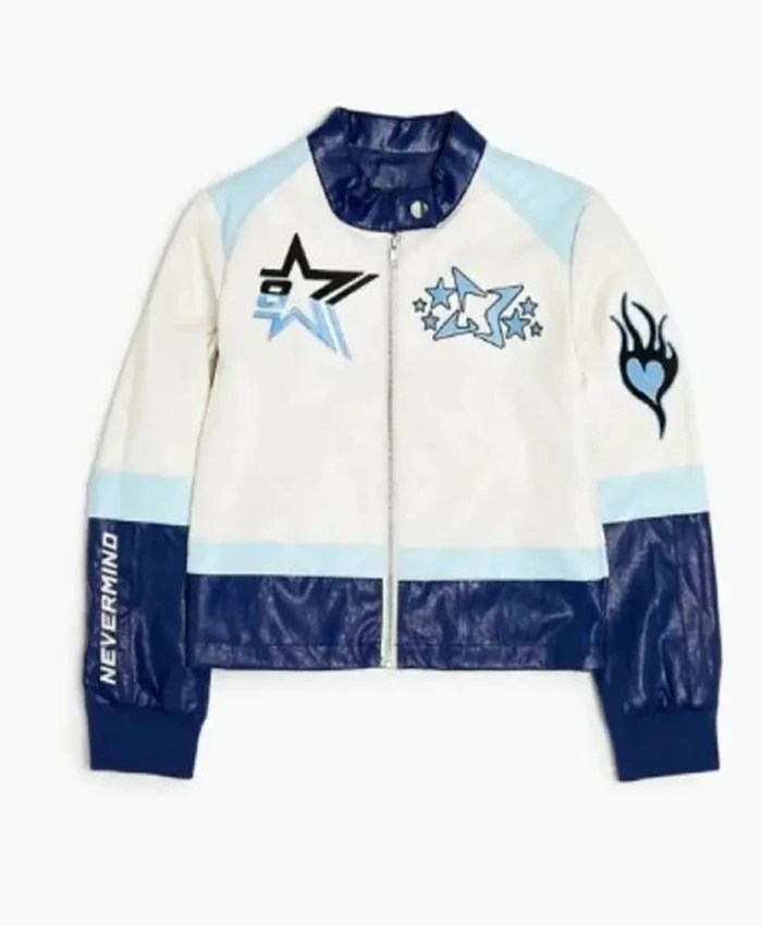 Jade Castillo Electric Bloom S01 Colorblock Leather Jacket For Sale