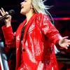 Jingle Ball Sabrina Carpenter Red Leather Blazer Side